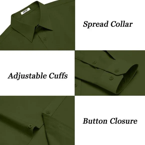 Coofandy Men Army GreenLong Sleeve Formal Fit Business Button Down Shirts